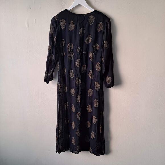 Paradise East Rayon Black & Gold Indian Print Transparent Cape Jacket - Size S - Picture 9 of 13